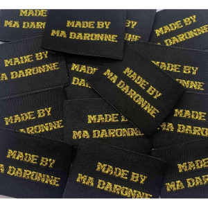 Étiquette tissée à coudre Lurex : Made by ma Daronne -Noir