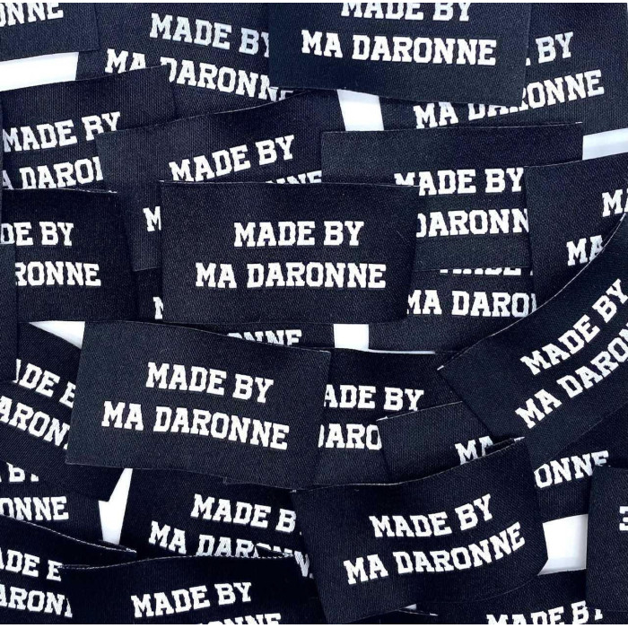 Étiquette tissée à coudre : Made by ma daronne - Noir et blanc