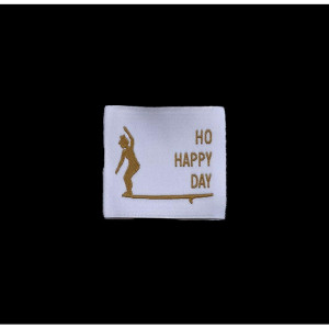 Étiquette tissée à coudre : Ho Happy Day - Blanche