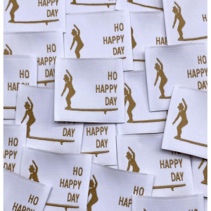 Étiquette tissée à coudre : Ho Happy Day - Blanche