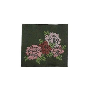 Étiquette tissée à coudre: Pivoines - Kaki