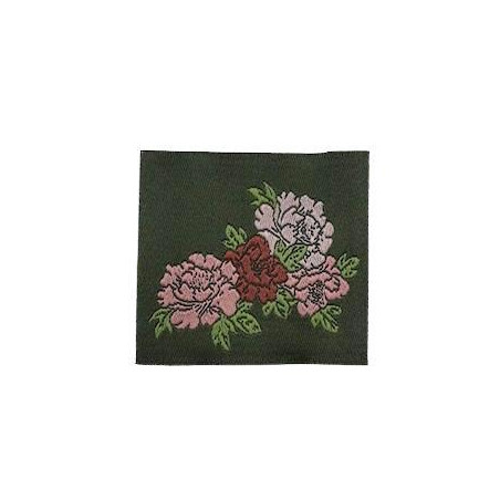 Étiquette tissée à coudre: Pivoines - Kaki
