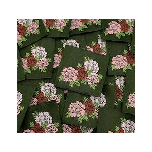 Étiquette tissée à coudre: Pivoines - Kaki