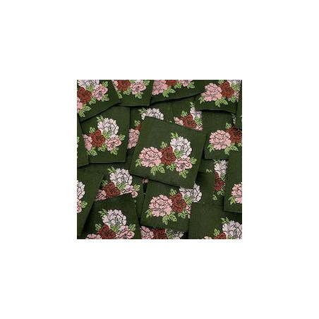 Étiquette tissée à coudre: Pivoines - Kaki