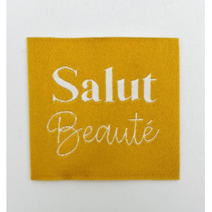 Étiquette tissée à coudre : Salut Beauté - Safran