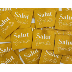 Étiquette tissée à coudre : Salut Beauté - Safran