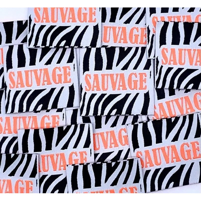 Étiquette tissée à coudre : SAUVAGE - Fluo rose