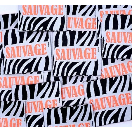 Étiquette tissée à coudre : SAUVAGE - Fluo rose