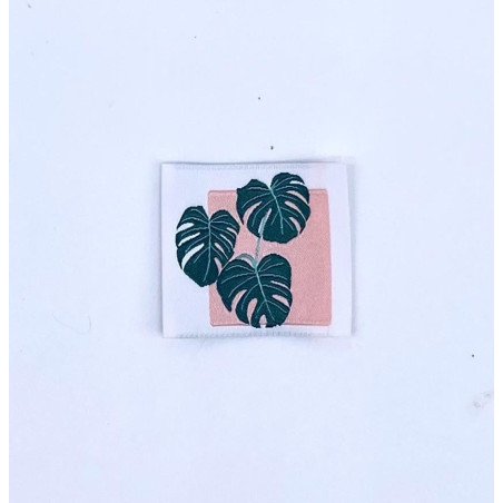 Étiquette tissée à coudre : MONSTERA - Rose