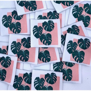 Étiquette tissée à coudre : MONSTERA - Rose