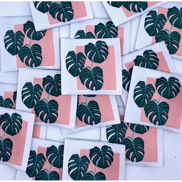 Étiquette tissée à coudre : MONSTERA - Rose