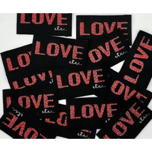 Etiquette tissée à coudre lurex: Love etc - ROUGE NOIR