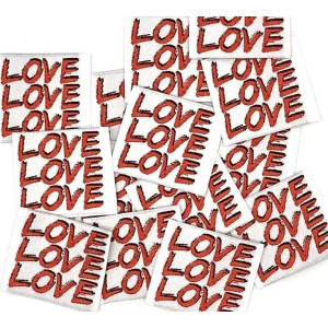 Etiquette tissée à coudre : Love love love - BLANC ROUGE