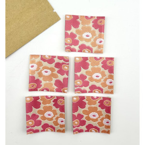 Etiquette Tissée à coudre : Fleurs - ROSE et ORANGE