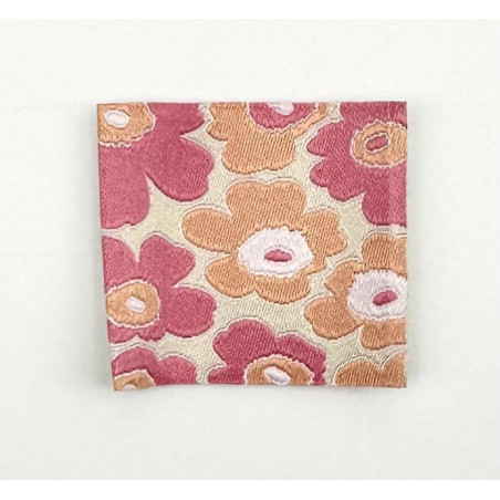 Etiquette Tissée à coudre : Fleurs - ROSE et ORANGE