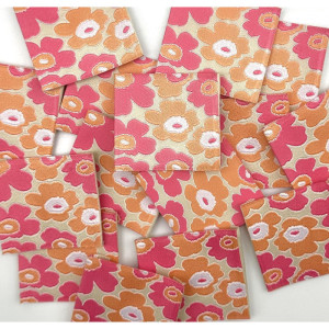 Etiquette Tissée à coudre : Fleurs - ROSE et ORANGE
