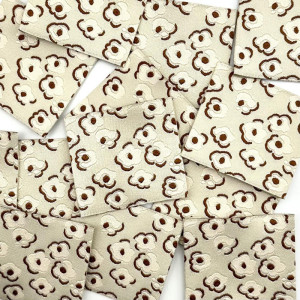 Etiquette Tissée à coudre : Fleurs - BEIGE et MARRON