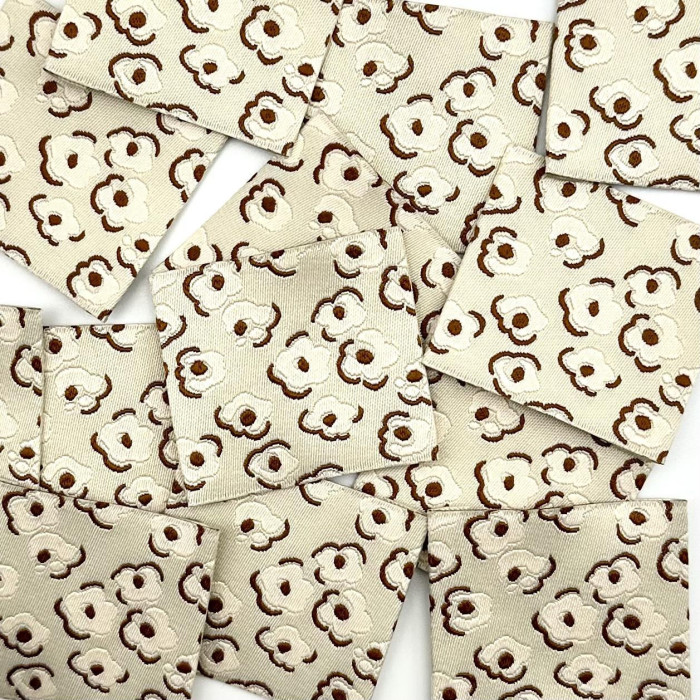 Etiquette Tissée à coudre : Fleurs - BEIGE et MARRON