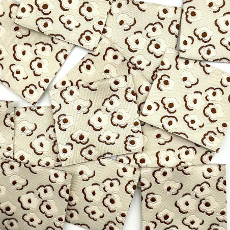Etiquette Tissée à coudre : Fleurs - BEIGE et MARRON