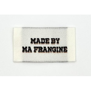 Étiquette tissée à coudre Lurex : Made by ma Frangine - Écru et Bronze