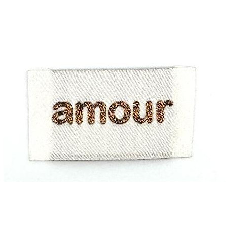 Etiquette tissée à coudre lurex : amour - BRONZE
