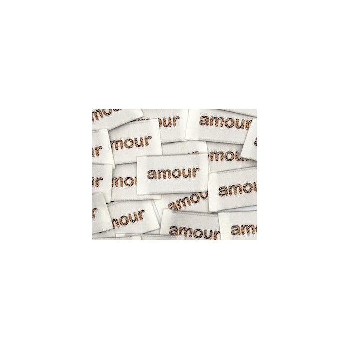 Etiquette tissée à coudre lurex : amour - BRONZE