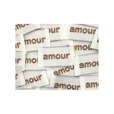 Etiquette tissée à coudre lurex : amour - BRONZE