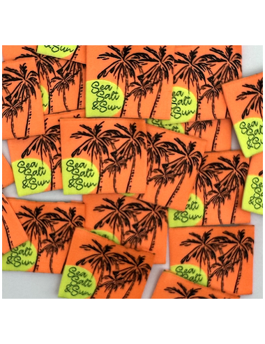 Étiquette tissée à Coudre : Sea Salt and Sun - Orange et Jaune FLUO