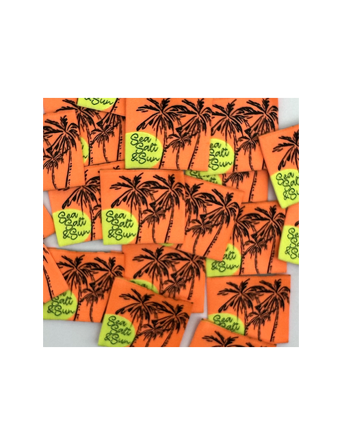 Étiquette tissée à Coudre : Sea Salt and Sun - Orange et Jaune FLUO