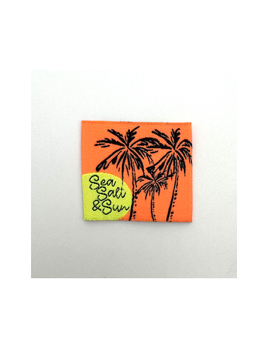 Étiquette tissée à Coudre : Sea Salt and Sun - Orange et Jaune FLUO