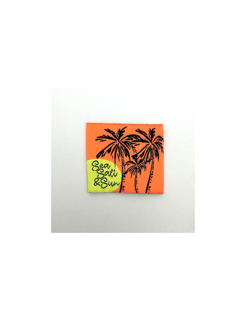 Étiquette tissée à Coudre : Sea Salt and Sun - Orange et Jaune FLUO