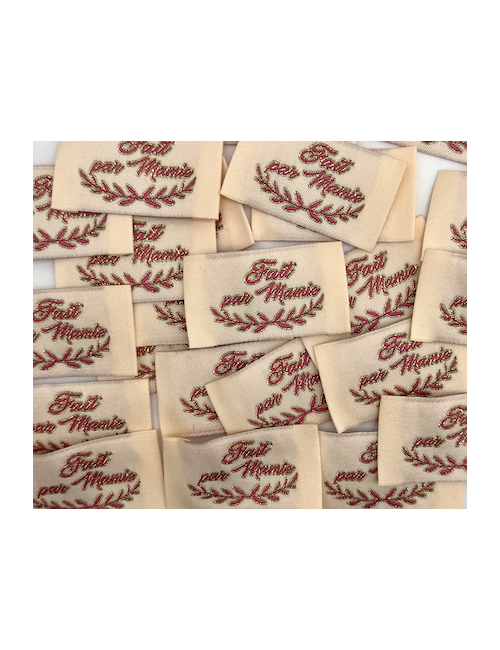 Étiquette tissée à Coudre Lurex : Fait par Mamie - ROSE