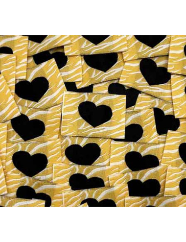 Étiquette tissée à coudre : Coeurs sur fond zèbre - NOIR et BEIGE