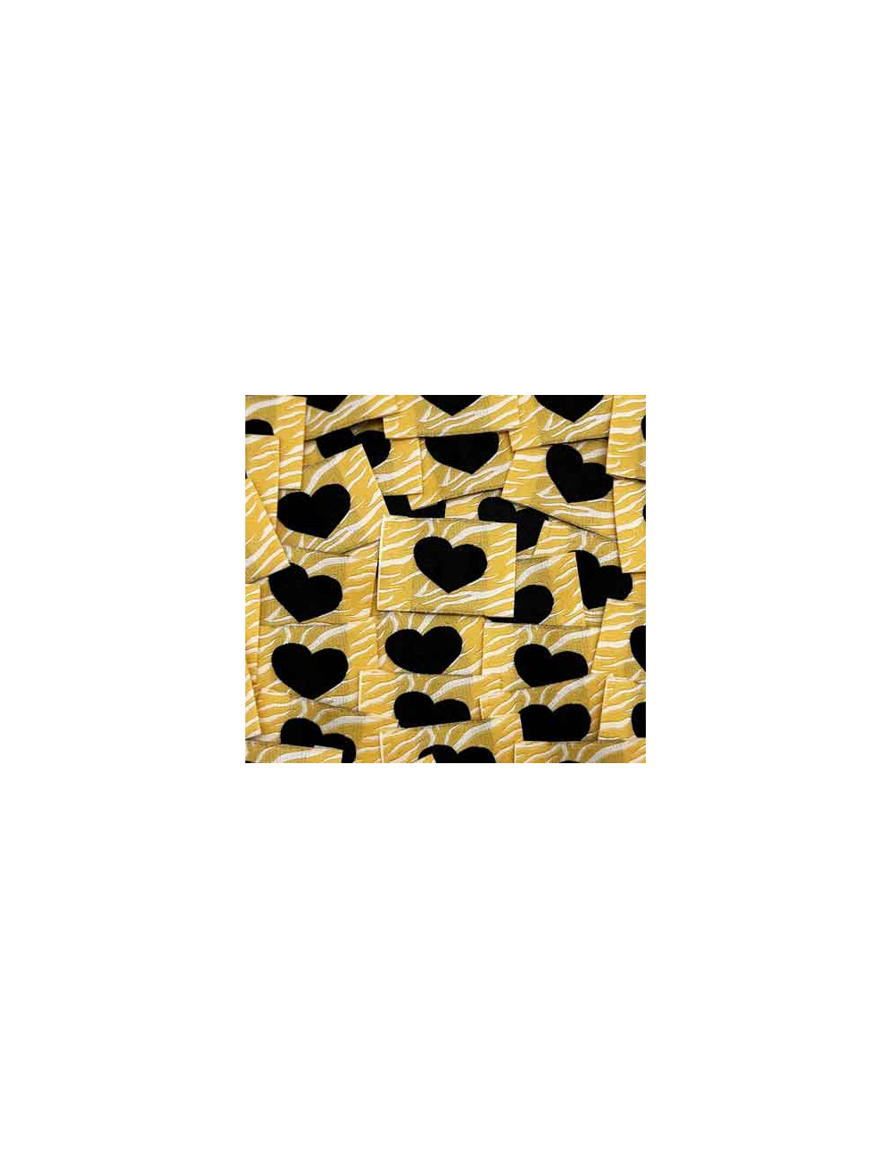 Étiquette tissée à coudre : Coeurs sur fond zèbre - NOIR et BEIGE