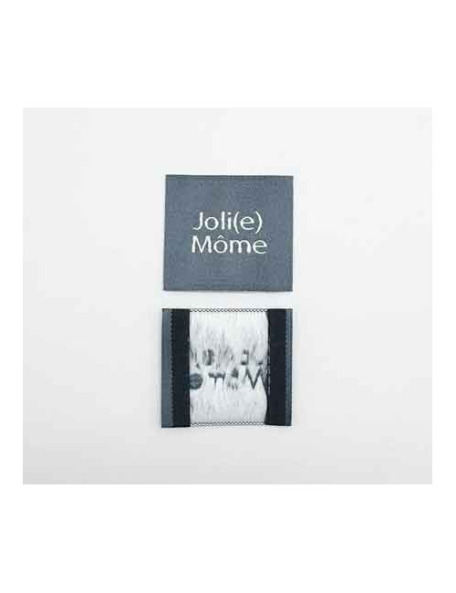 Étiquette tissée à coudre : Joli(e) Môme - GRIS BLEU