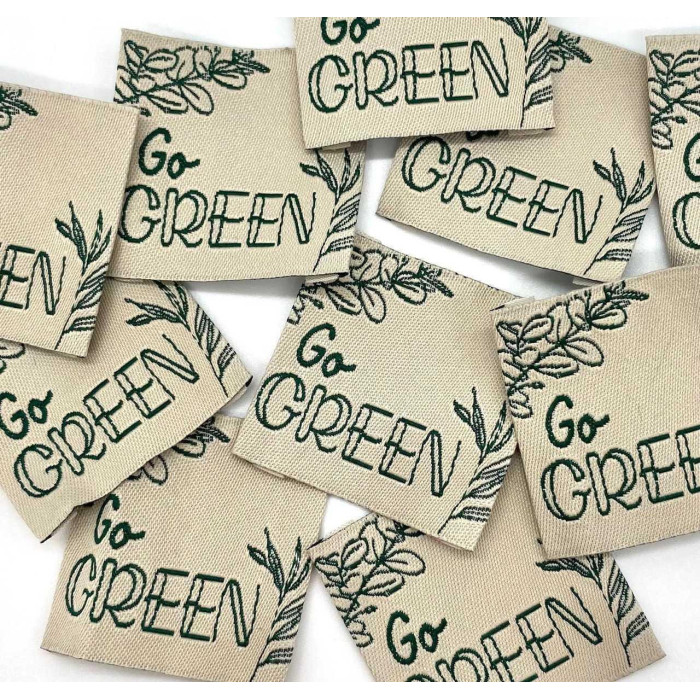 Étiquette tissée à coudre: Go Green - Vert