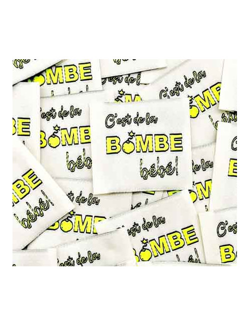 Étiquette tissée à coudre : C'est de la bombe bébé - Écru et fluo