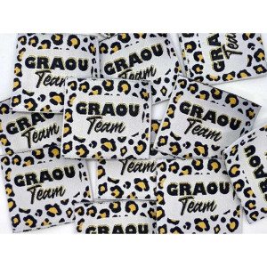 Étiquette tissée à coudre : Graou Team - Lurex