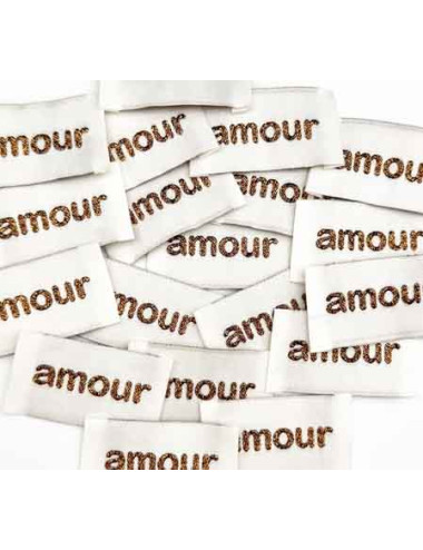 Etiquette tissée à coudre lurex : amour - BRONZE
