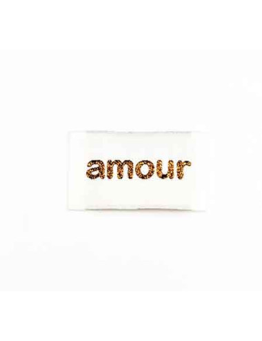 Etiquette tissée à coudre lurex : amour - BRONZE