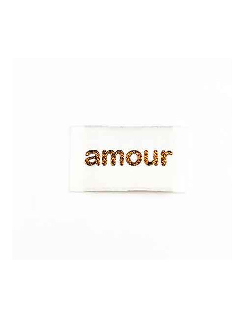 Etiquette tissée à coudre lurex : amour - BRONZE