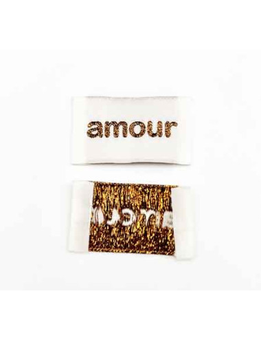 Etiquette tissée à coudre lurex : amour - BRONZE