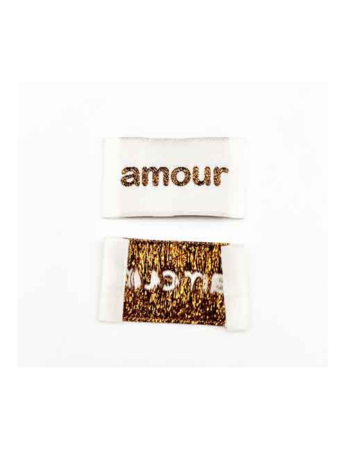 Etiquette tissée à coudre lurex : amour - BRONZE