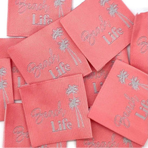 Étiquette tissée à coudre: Beach Life - Rose