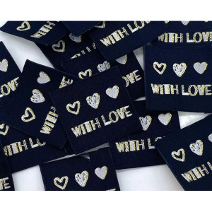 Étiquette tissée à coudre Lurex : With Love - Noir