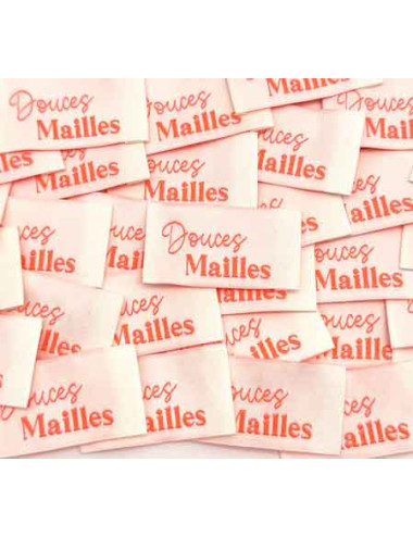 Étiquette tissée à coudre : DOUCES MAILLES - Rose Fluo