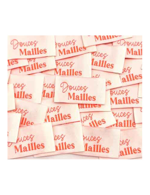 Étiquette tissée à coudre : DOUCES MAILLES - Rose Fluo
