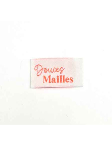Étiquette tissée à coudre : DOUCES MAILLES - Rose Fluo