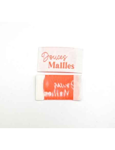 Étiquette tissée à coudre : DOUCES MAILLES - Rose Fluo