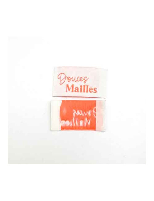 Étiquette tissée à coudre : DOUCES MAILLES - Rose Fluo